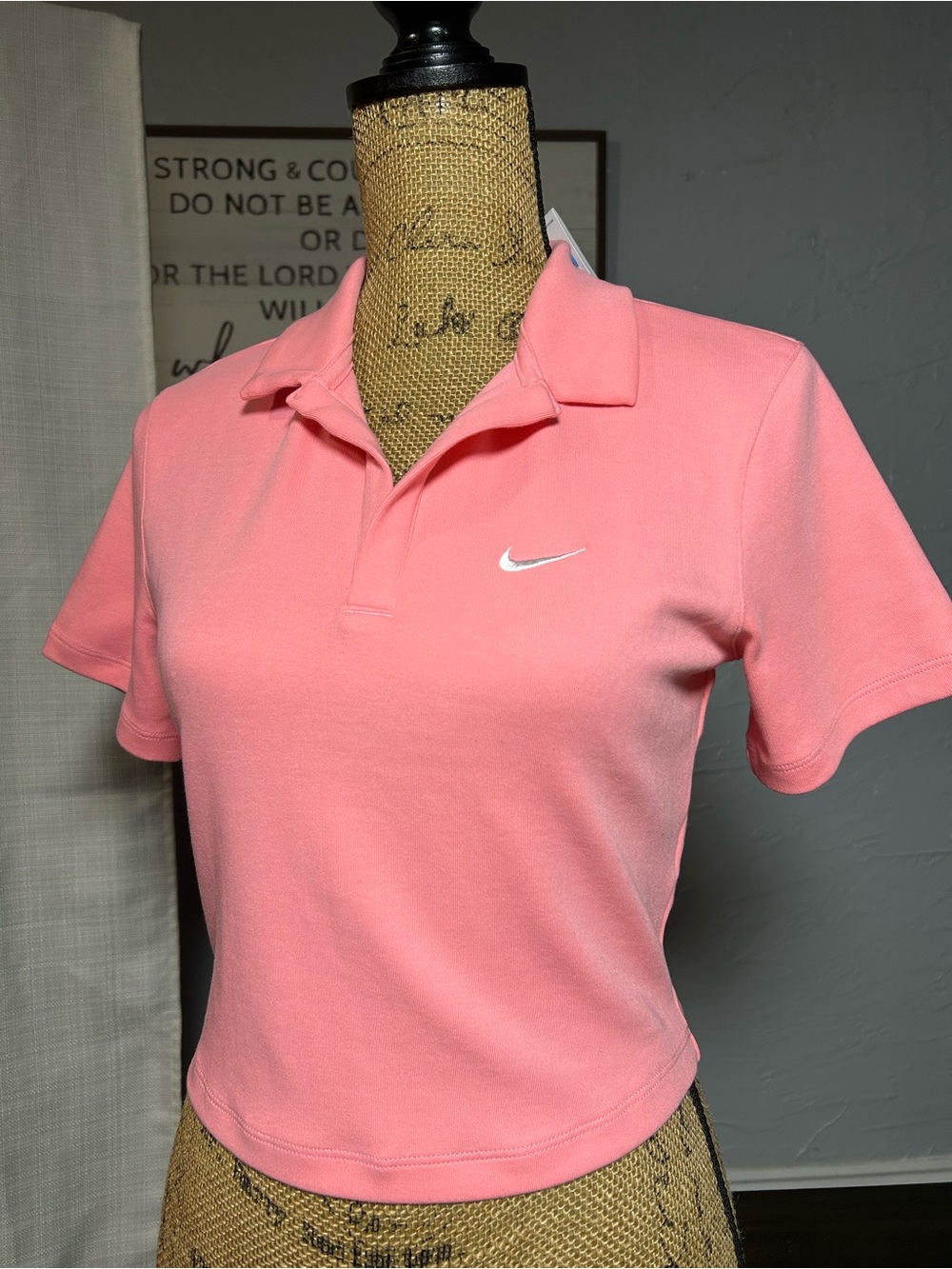 Nike Coral Pink Polo Crop Top with White Swoosh